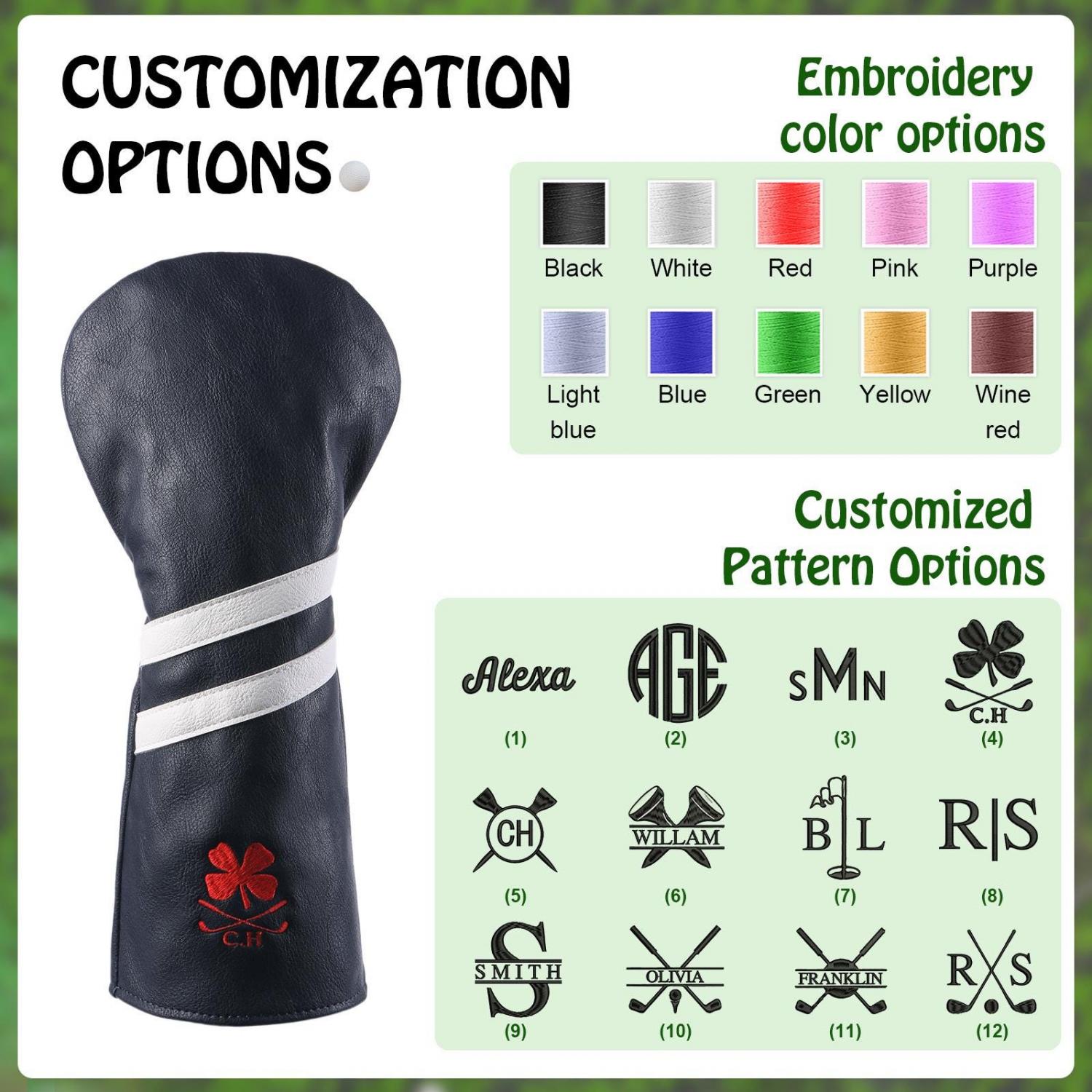 Personalized Golf Club Headcover, Custom Leather Golf Club Cover, Monogram Embroidered Golf Gift for Men, Gift for Golfer, Dad, Coach
