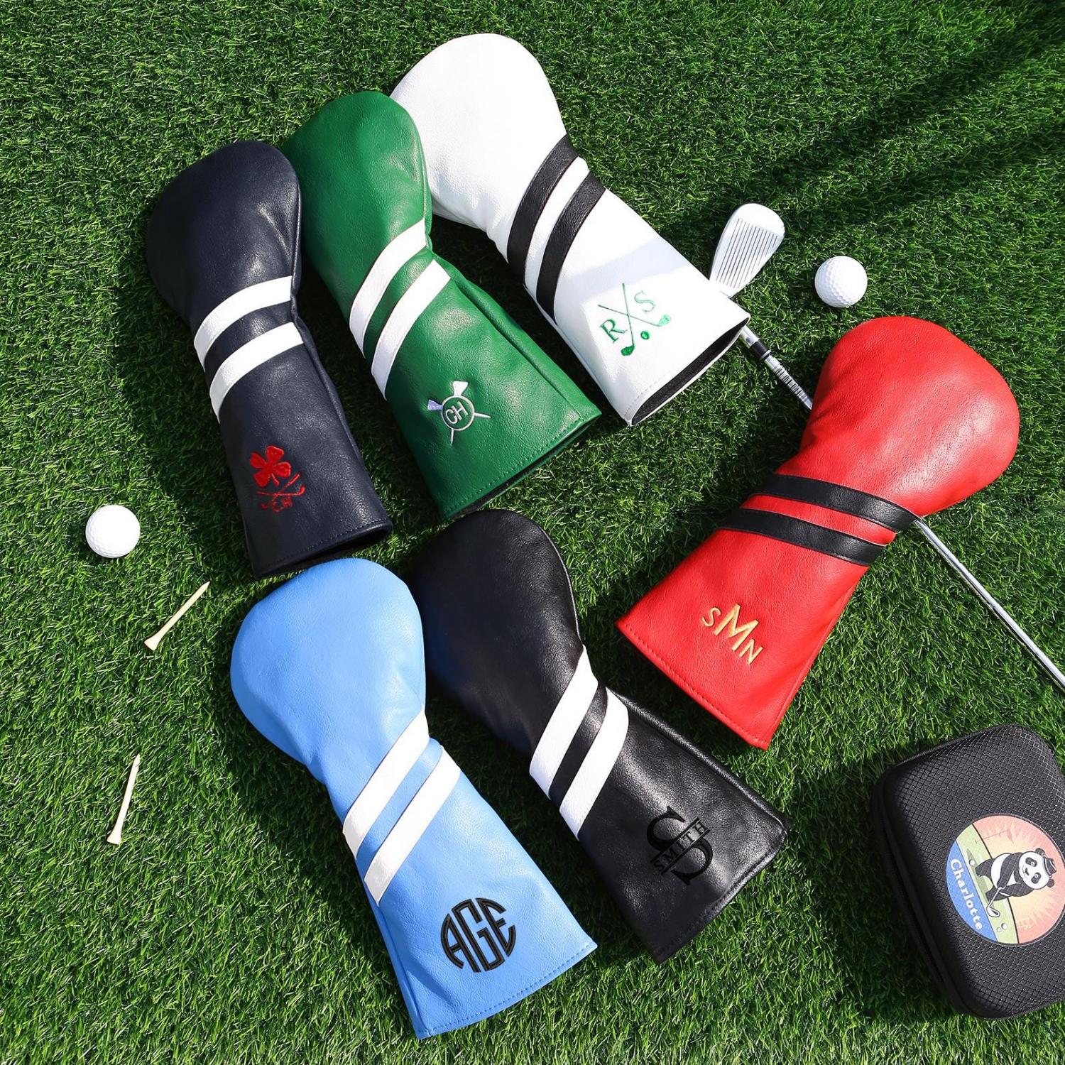 Personalized Golf Club Headcover, Custom Leather Golf Club Cover, Monogram Embroidered Golf Gift for Men, Gift for Golfer, Dad, Coach
