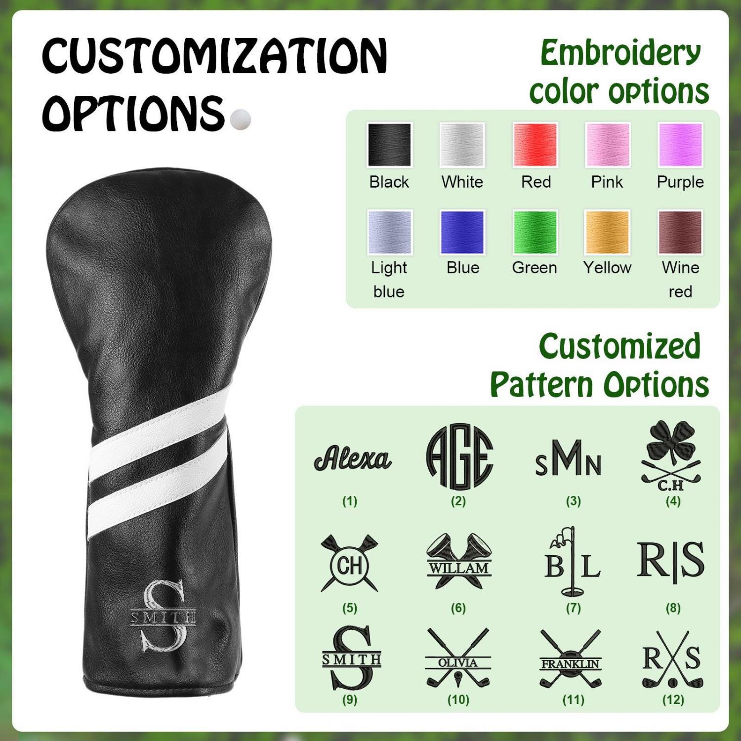 Personalized Golf Club Headcover, Custom Leather Golf Club Cover, Monogram Embroidered Golf Gift for Men, Gift for Golfer, Dad, Coach