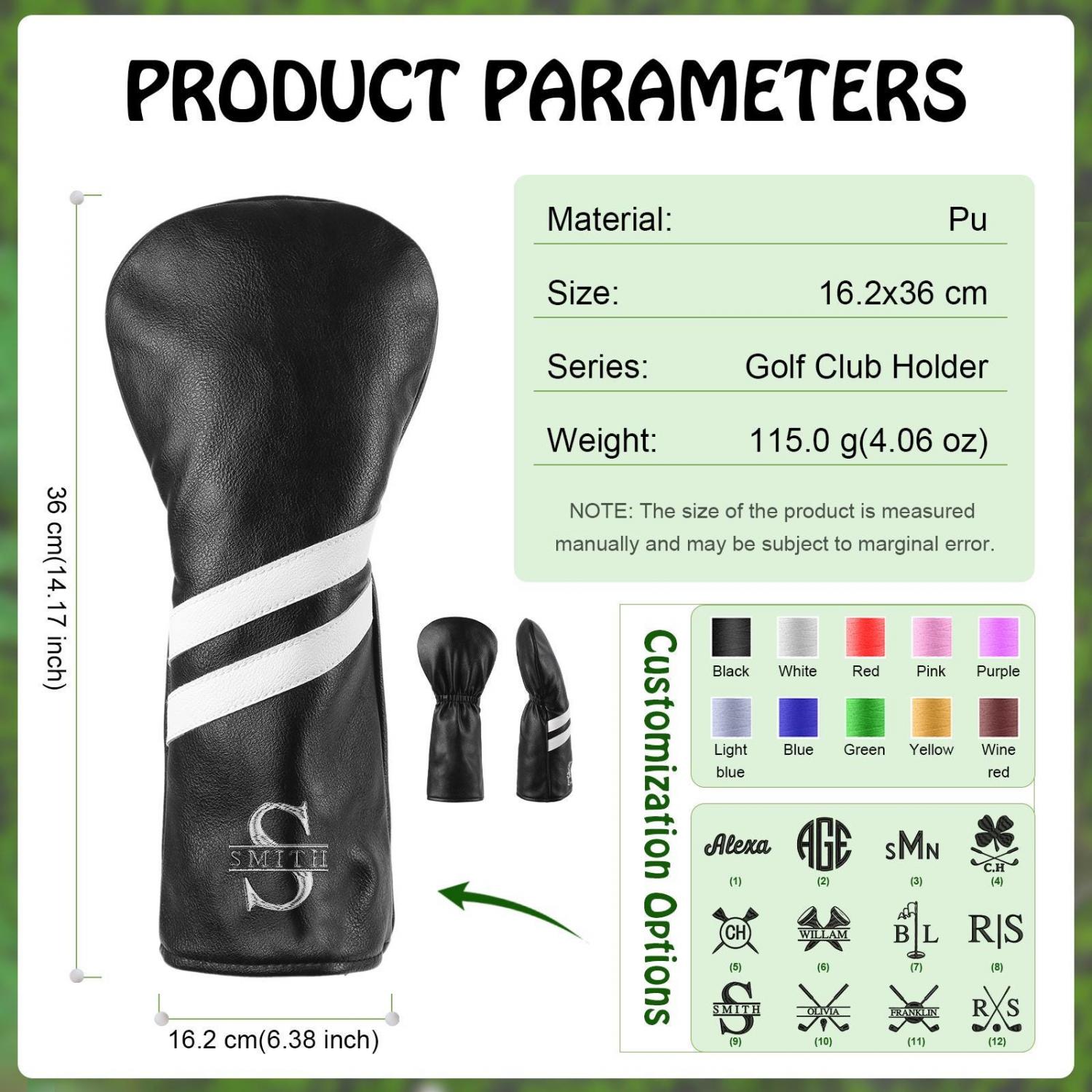 Personalized Golf Club Headcover, Custom Leather Golf Club Cover, Monogram Embroidered Golf Gift for Men, Gift for Golfer, Dad, Coach