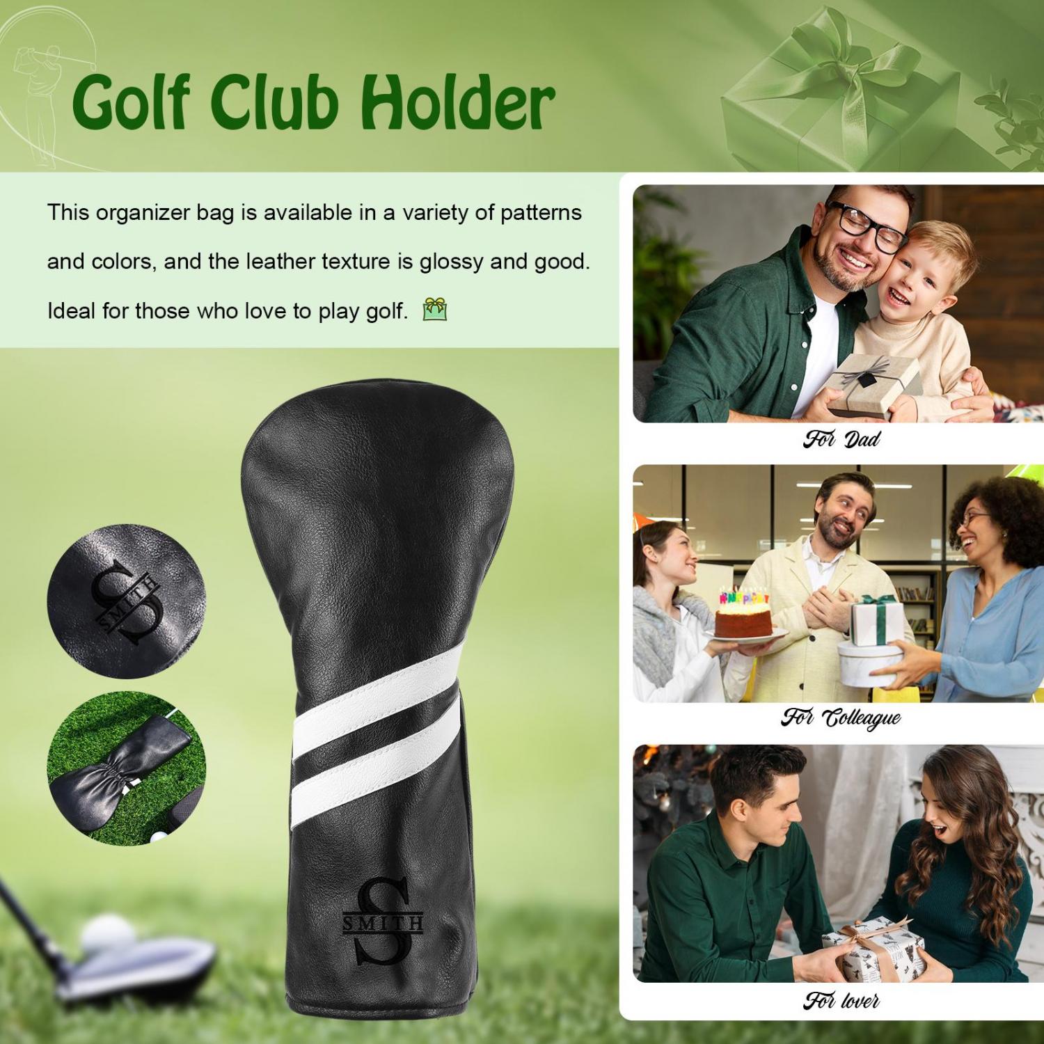 Personalized Golf Club Headcover, Custom Leather Golf Club Cover, Monogram Embroidered Golf Gift for Men, Gift for Golfer, Dad, Coach