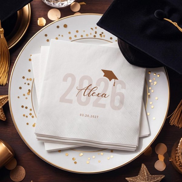 Personalized Graduation Napkins - Class of 2026 Custom Cocktail Napkins with Grad Cap for Graduation Party Decor