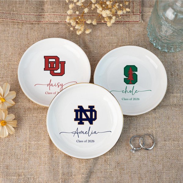 Custom College Logo Trinket Dish, Graduation Jewelry Dish,University Pride Trinket Tray,College Dorm Decor,End of Year Gifts,Alumni Gifts