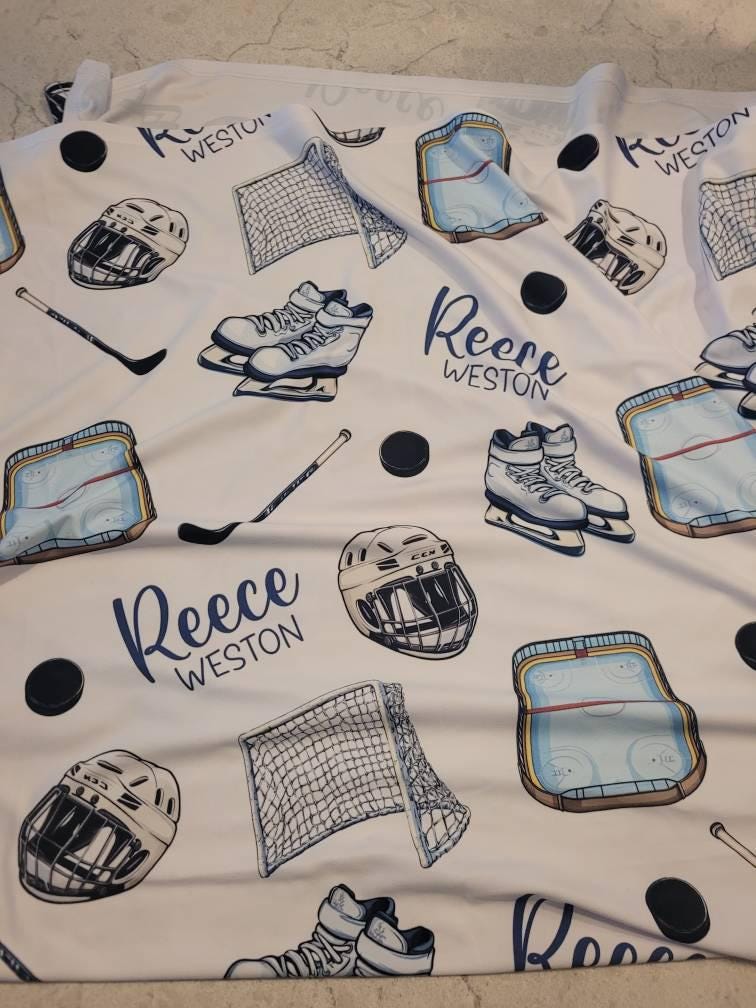 Personalized Hockey Swaddle Blanket For Baby Shower, Custom Sport Newborn Baby Boy Gift, Hockey Toddler Name Blanket, Coming Home Outfit