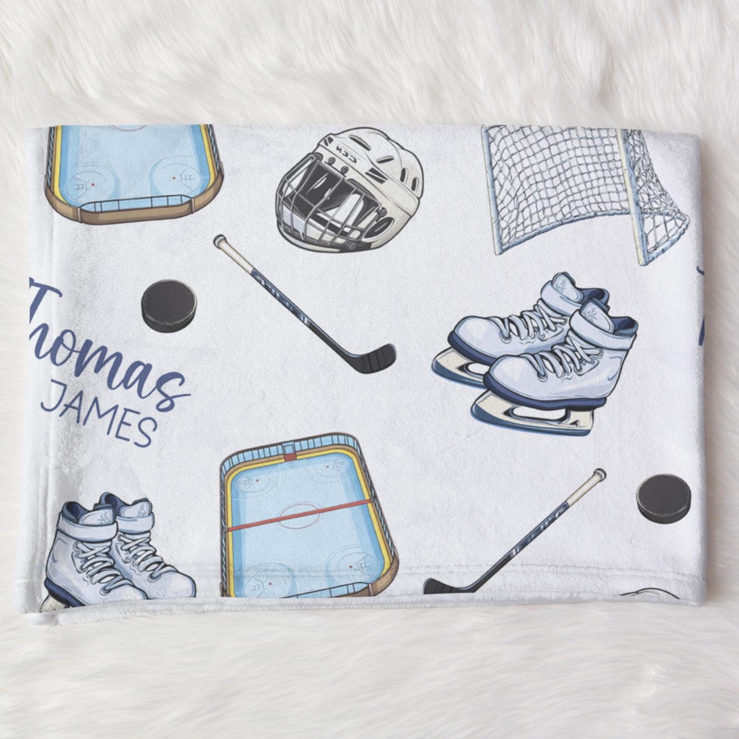 Personalized Hockey Swaddle Blanket For Baby Shower, Custom Sport Newborn Baby Boy Gift, Hockey Toddler Name Blanket, Coming Home Outfit
