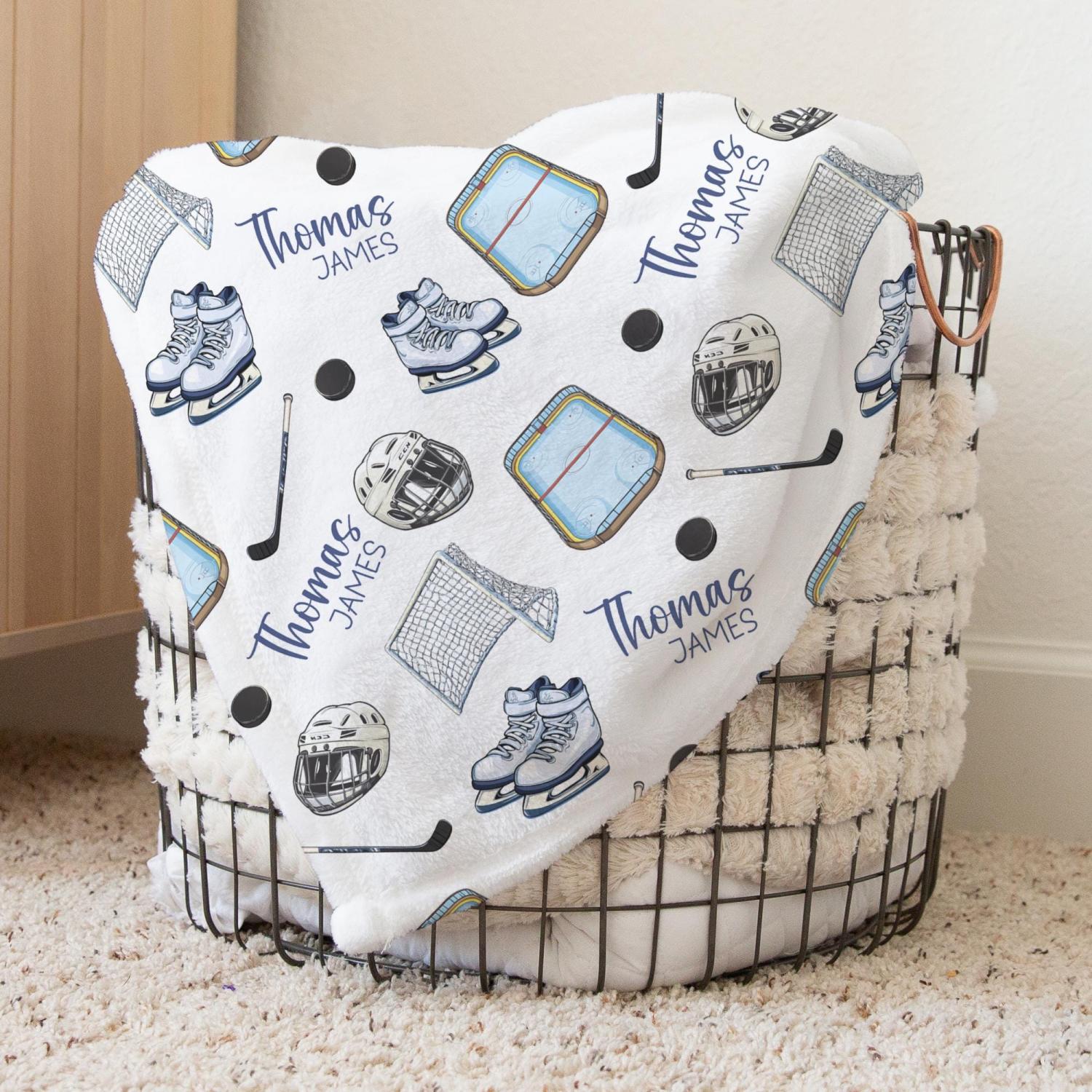 Personalized Hockey Swaddle Blanket For Baby Shower, Custom Sport Newborn Baby Boy Gift, Hockey Toddler Name Blanket, Coming Home Outfit