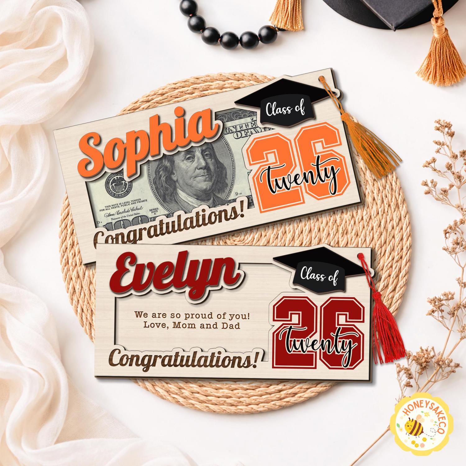 Personalized Graduation Money Holder, Class Of 2026 Graduation Gifts, High School Senior Gift, High School Grad Cash Holder