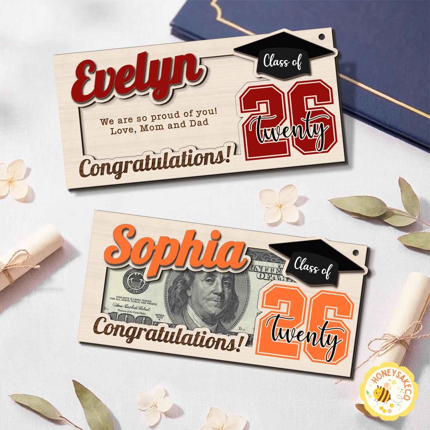 Personalized Graduation Money Holder, Class Of 2026 Graduation Gifts, High School Senior Gift, High School Grad Cash Holder