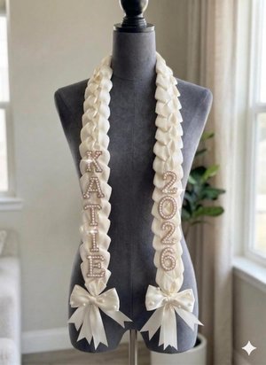 Handmade Satin Ribbon Graduation Stole, Ribbon & Fabric Lei, Custom Grad Sash, Senior Photo Prop, Unique Graduation Gift, Graduation Sash