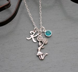Cheerleader Necklace, Personalized Cheerleader Necklace, Cheerleader Gifts, Letter Birthstone, Cheerleader Jewelry, Cheer Necklace, Custom