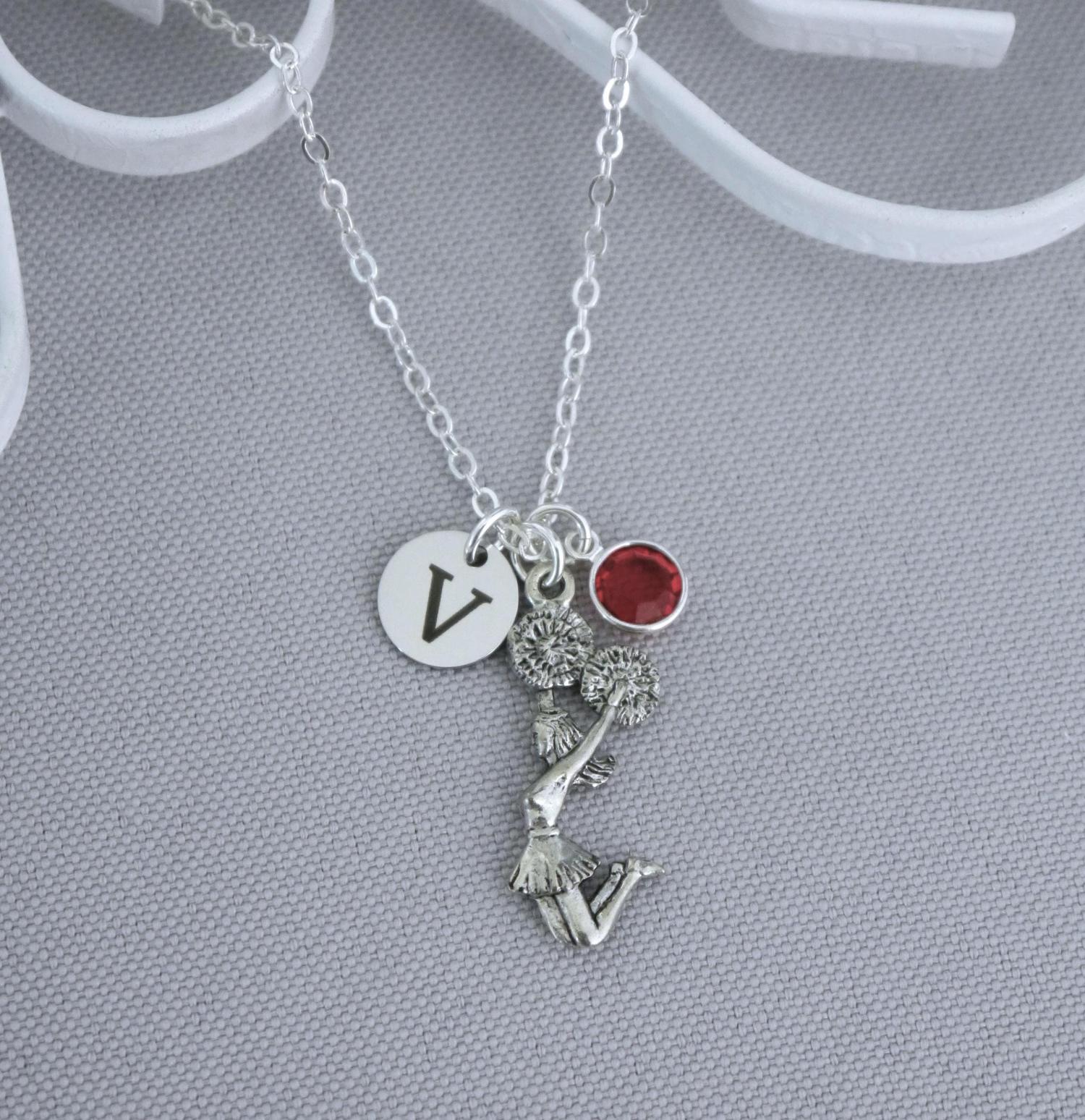 Cheerleader Necklace, Personalized Cheerleader Necklace, Cheerleader Gifts, Letter Birthstone, Cheerleader Jewelry, Cheer Necklace, Custom