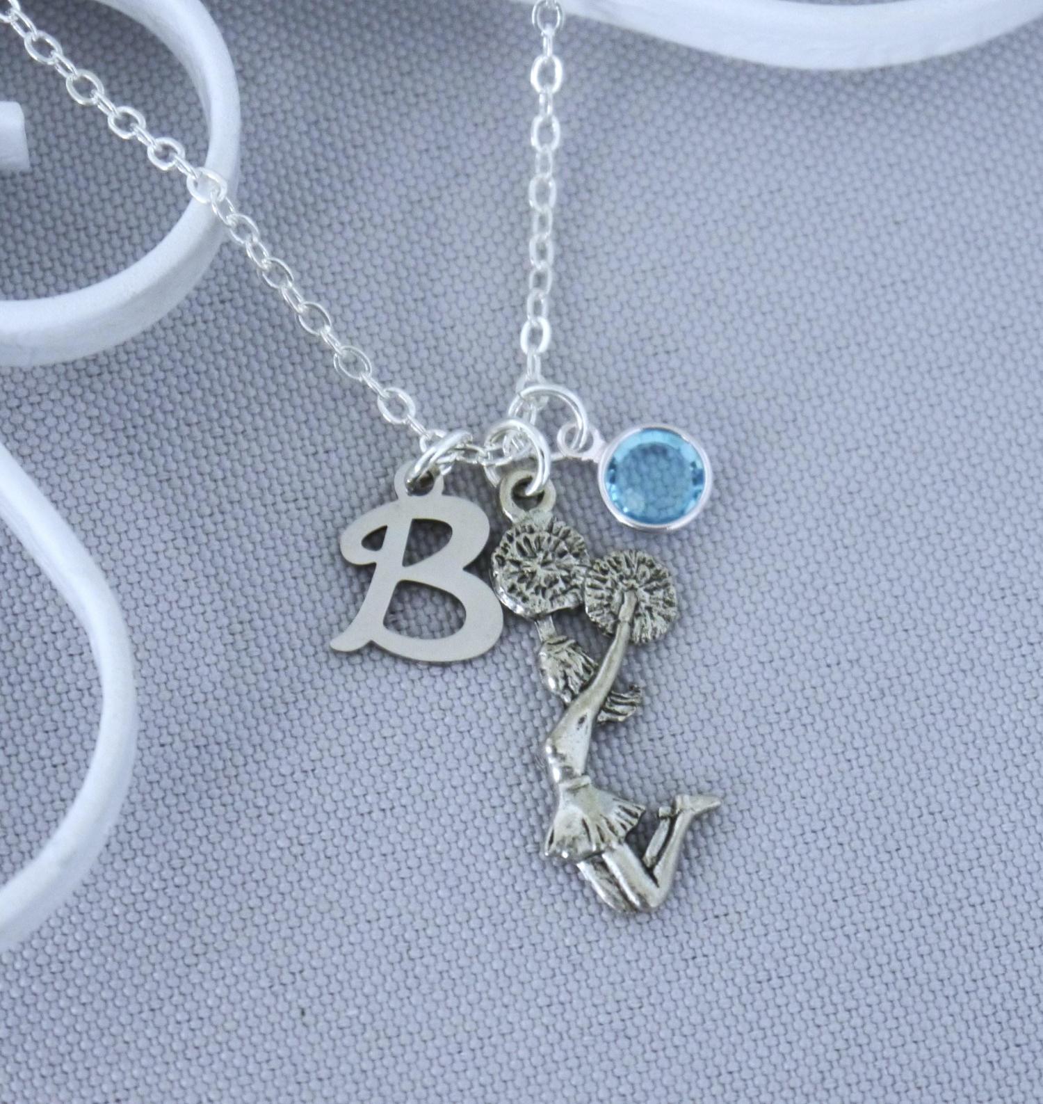 Cheerleader Necklace, Personalized Cheerleader Necklace, Cheerleader Gifts, Letter Birthstone, Cheerleader Jewelry, Cheer Necklace, Custom