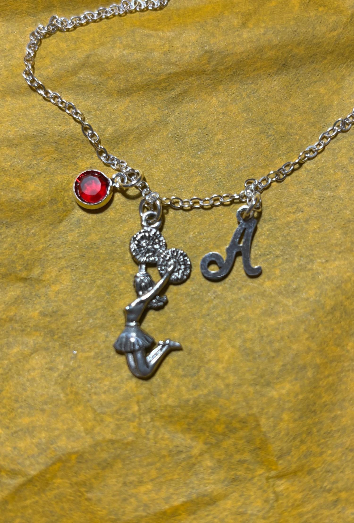 Cheerleader Necklace, Personalized Cheerleader Necklace, Cheerleader Gifts, Letter Birthstone, Cheerleader Jewelry, Cheer Necklace, Custom