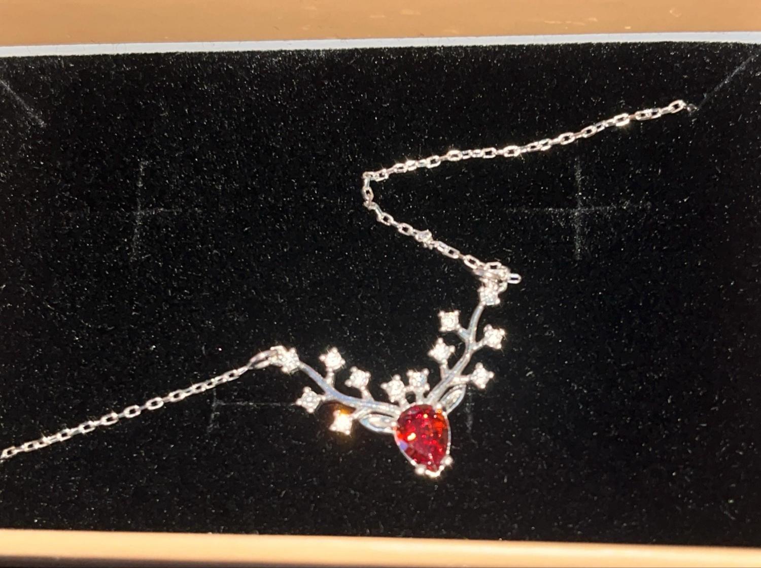 Personalized Birthstone Deer Antler Necklace • Sterling Silver Diamond Accent  • Custom Wildlife Antler Pendant • Gift for Deer Lovers