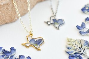 Texas Bluebonnet Flower Necklace: Handmade Resin Jewelry, State Gift