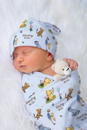 Classic Pooh Baby Name Swaddle Blanket Personalized Swaddle Set and Bow Classic Pooh Baby Shower Gift Classic Pooh Nursery Swaddle and Robe