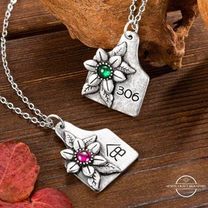 Custom Cow Tag Birthstone Necklace with Name or Logo, Personalized Mother of Pearl Cattle Tag Necklace, Cowgirl Jewelry Gifts for Women/Wife