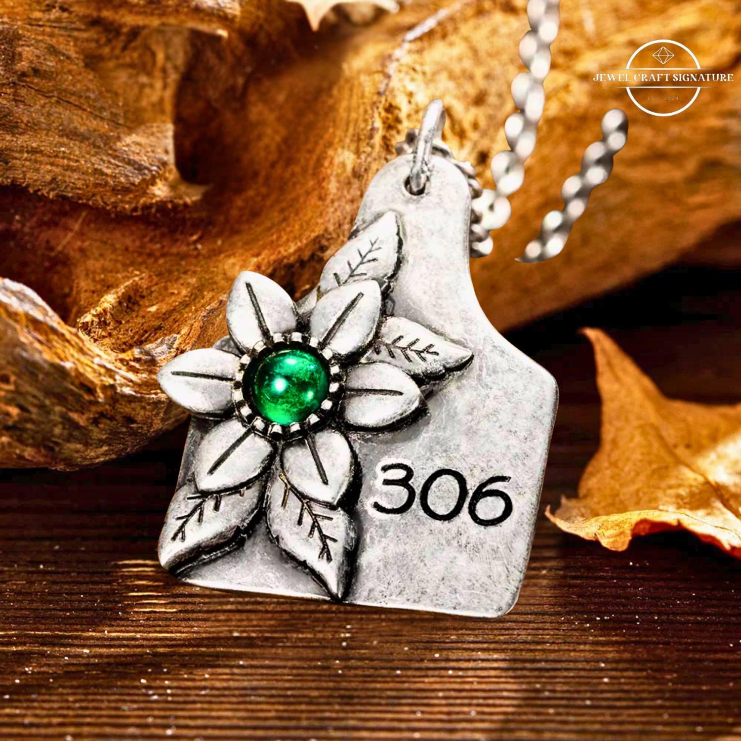 Custom Cow Tag Birthstone Necklace with Name or Logo, Personalized Mother of Pearl Cattle Tag Necklace, Cowgirl Jewelry Gifts for Women/Wife