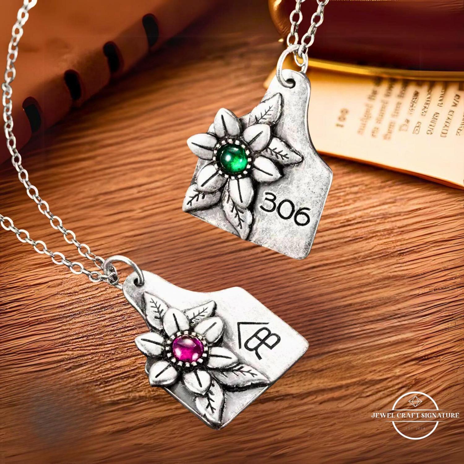 Custom Cow Tag Birthstone Necklace with Name or Logo, Personalized Mother of Pearl Cattle Tag Necklace, Cowgirl Jewelry Gifts for Women/Wife