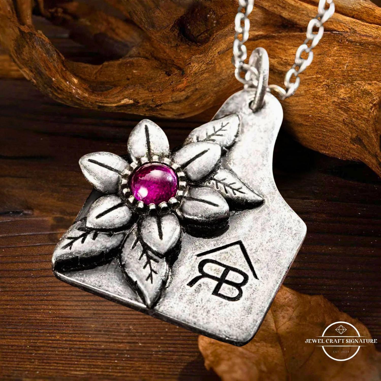 Custom Cow Tag Birthstone Necklace with Name or Logo, Personalized Mother of Pearl Cattle Tag Necklace, Cowgirl Jewelry Gifts for Women/Wife