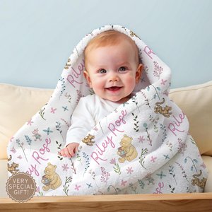 Personalized Winnie the Pooh Baby Blanket, Custom Name Blanket, Baby Shower Gift, Soft Plush Fabric