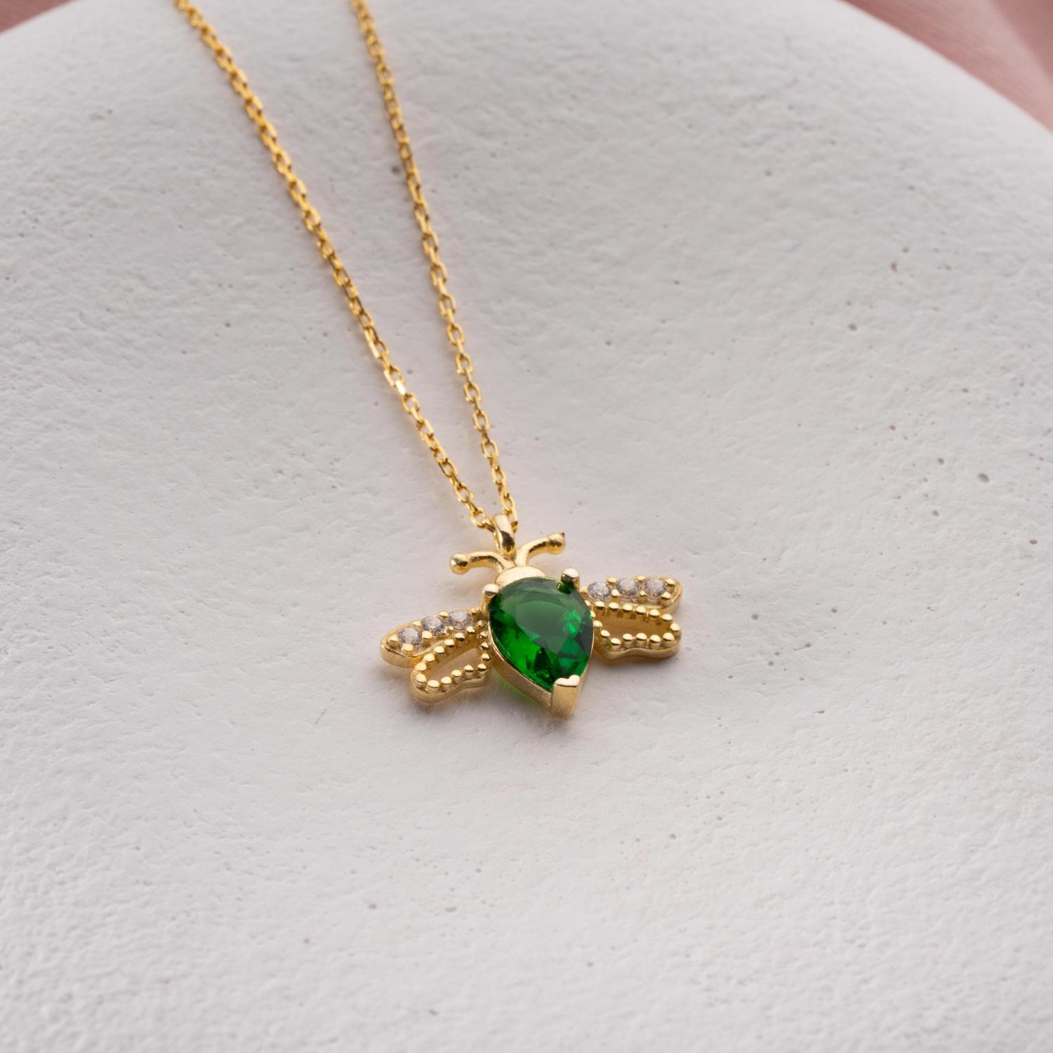 Bee Birthstone Necklace, Gold Insect Pendant: Bee Lover Gift