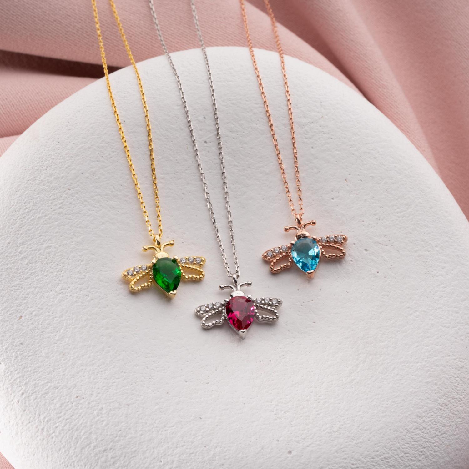 Bee Birthstone Necklace, Gold Insect Pendant: Bee Lover Gift