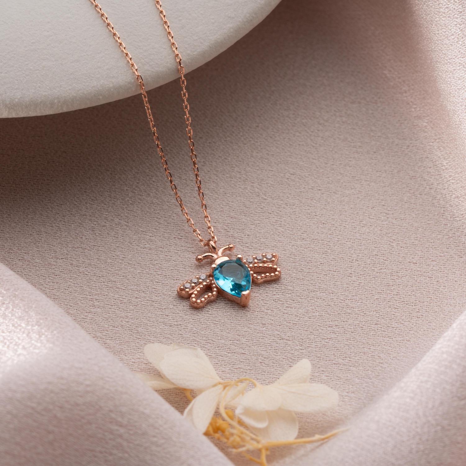 Bee Birthstone Necklace, Gold Insect Pendant: Bee Lover Gift