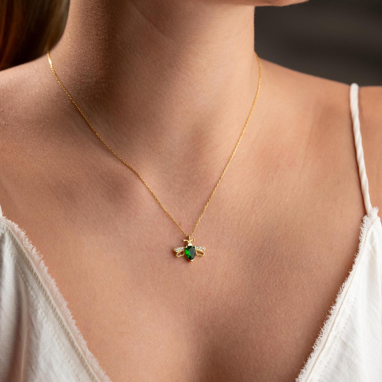 Bee Birthstone Necklace, Gold Insect Pendant: Bee Lover Gift