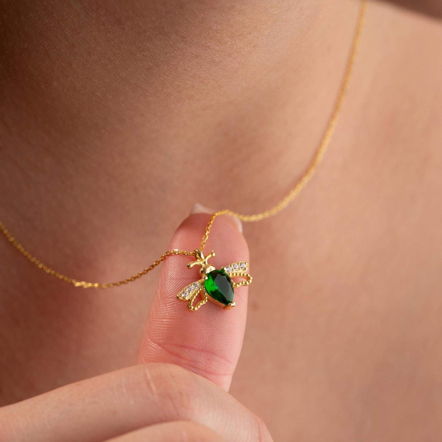 Bee Birthstone Necklace, Gold Insect Pendant: Bee Lover Gift