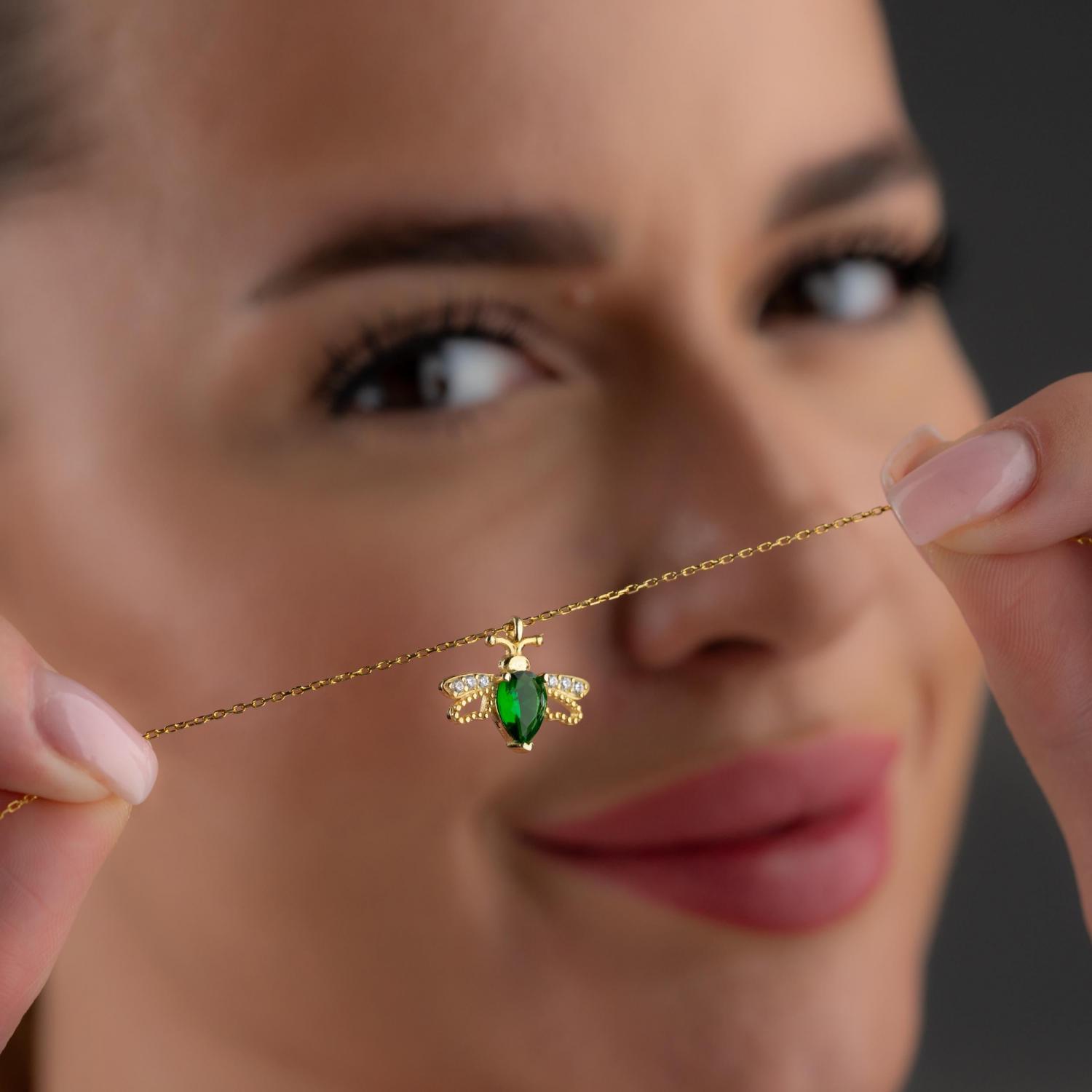 Bee Birthstone Necklace, Gold Insect Pendant: Bee Lover Gift