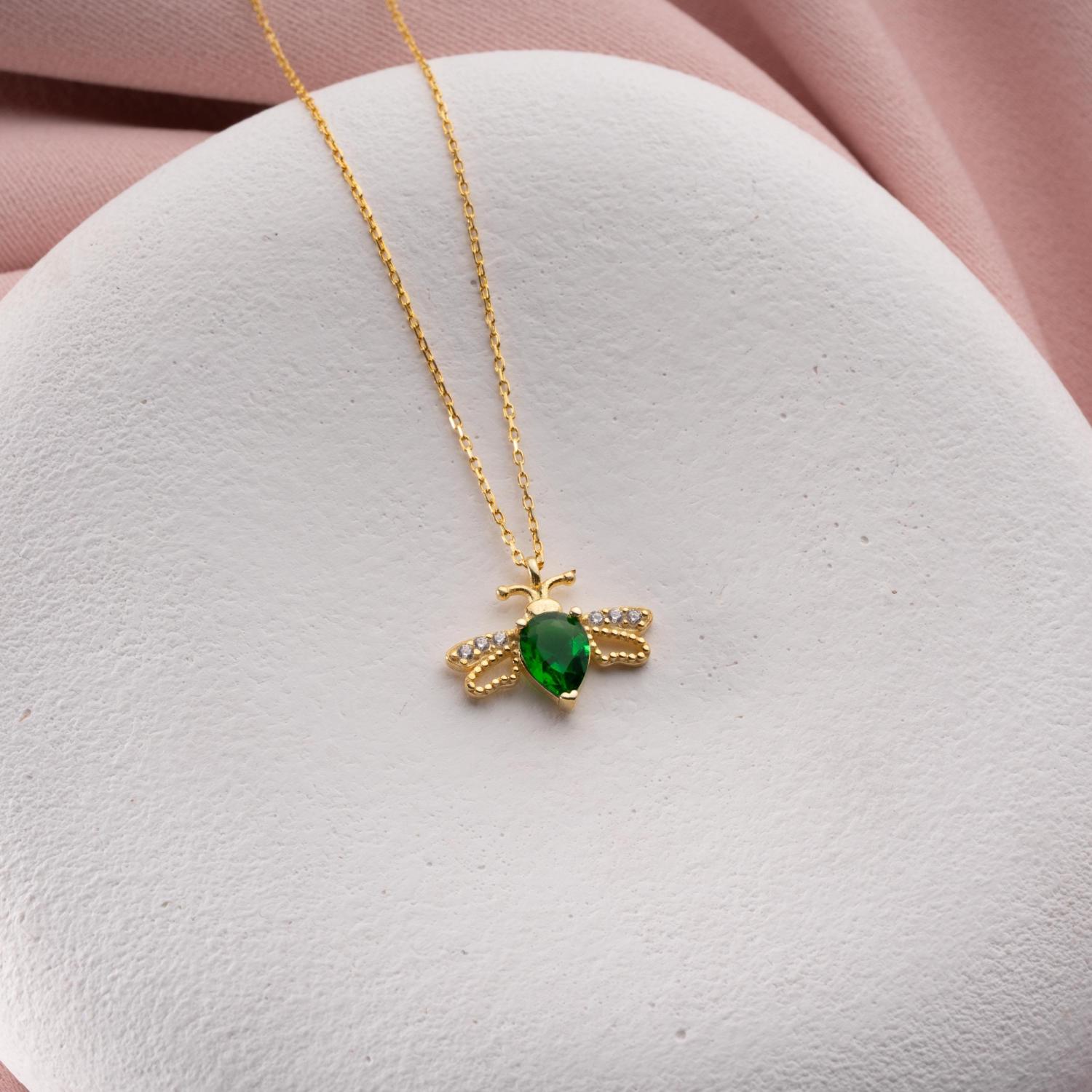 Bee Birthstone Necklace, Gold Insect Pendant: Bee Lover Gift